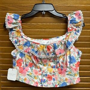 Altar'd State Floral Ruffle Blouse - Pink and Blue